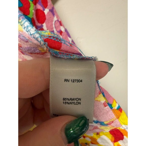 JOHN MARK Abstract Print Button Front Tunic Shirt Top L Rayon Nylon‎ Colorful - Picture 3 of 7